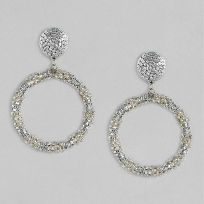 Silver-Toned Circular Drop Earrings