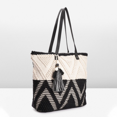 Geometric Design Structured Shoulder Bag with Tasselled Detail